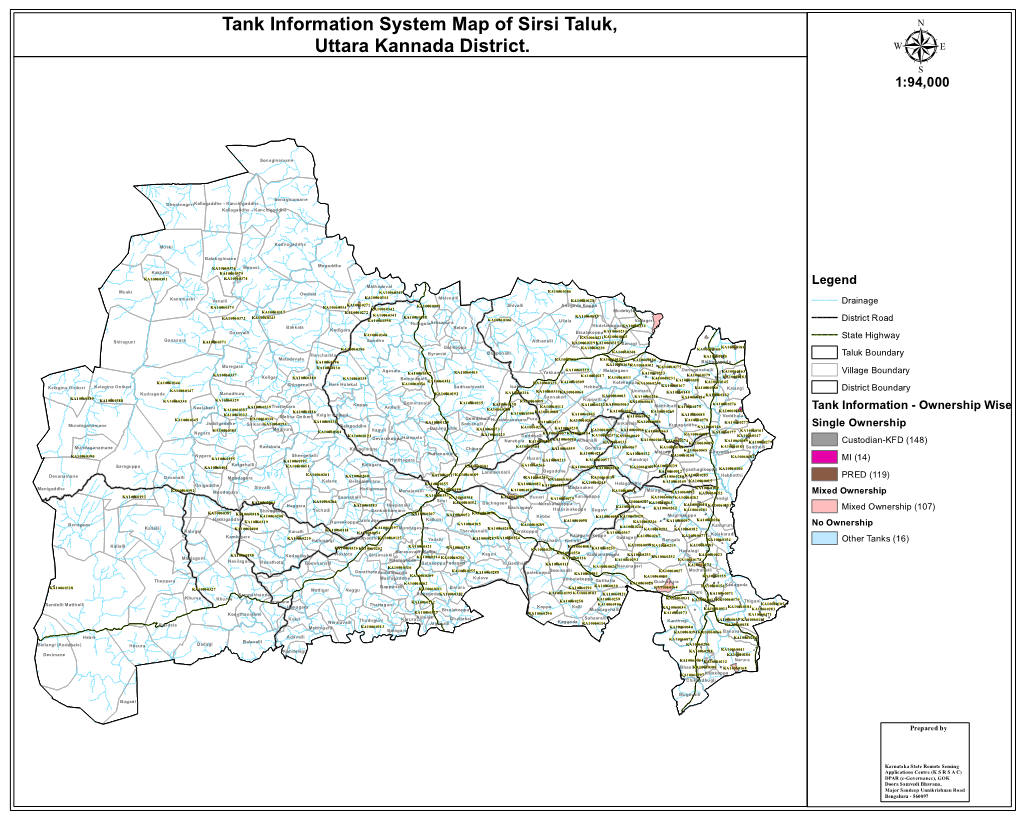 Tank Information System Map of Sirsi Taluk, Uttara Kannada District. Μ 1:94,000