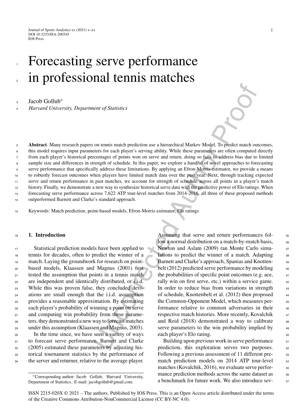 Forecasting Serve Performance in Professional Tennis Matches