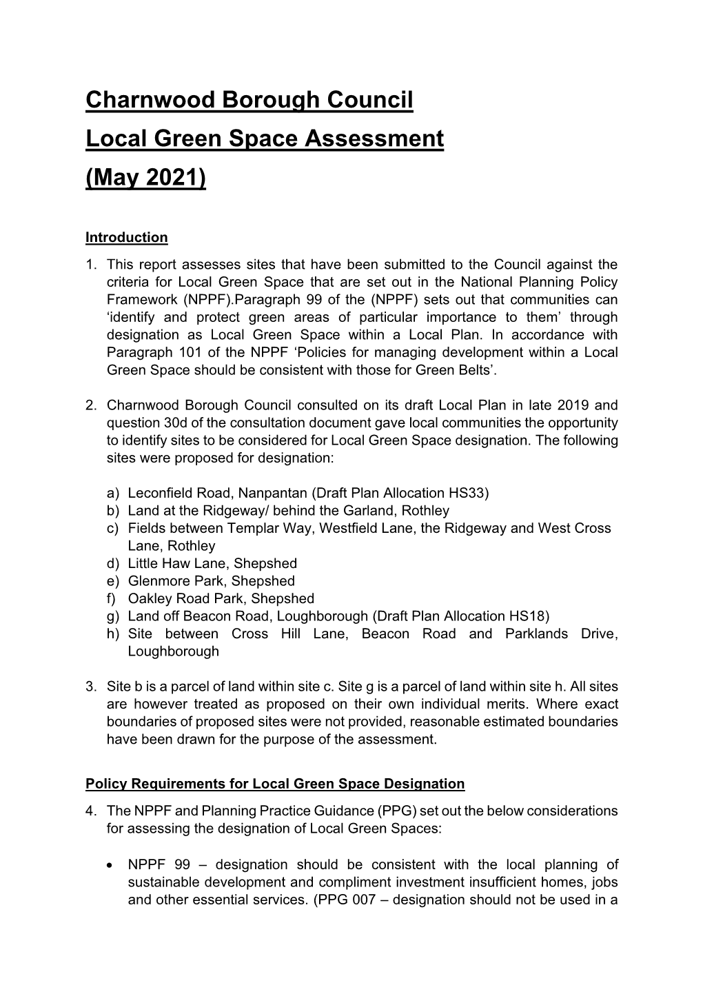 Charnwood Borough Council Local Green Space Assessment (May 2021)