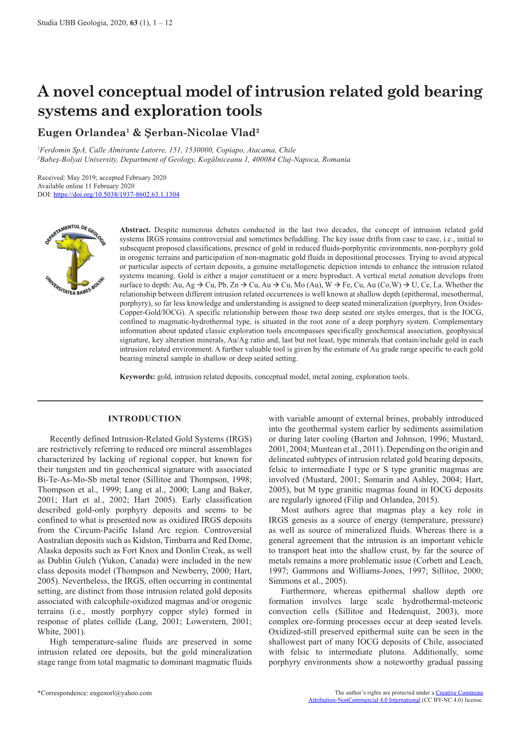 A Novel Conceptual Model of Intrusion Related Gold Bearing Systems And