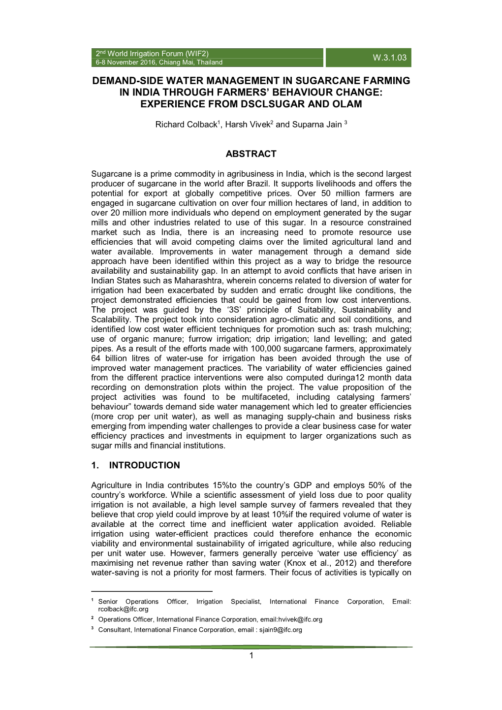 Demand-Side Water Management in Sugarcane Farming in India Through Farmers’ Behaviour Change: Experience from Dsclsugar and Olam