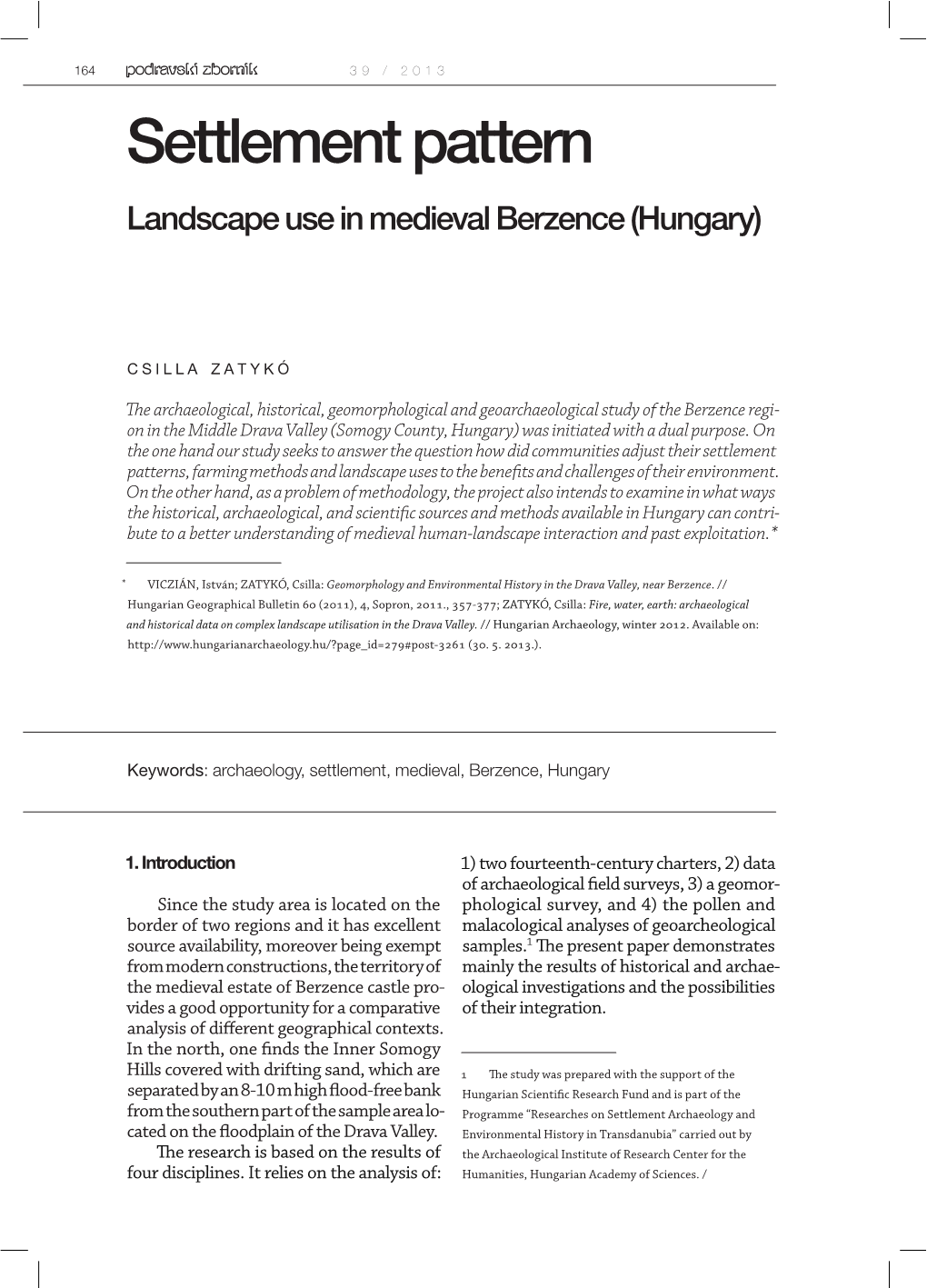 Settlement Pattern Landscape Use in Medieval Berzence (Hungary)