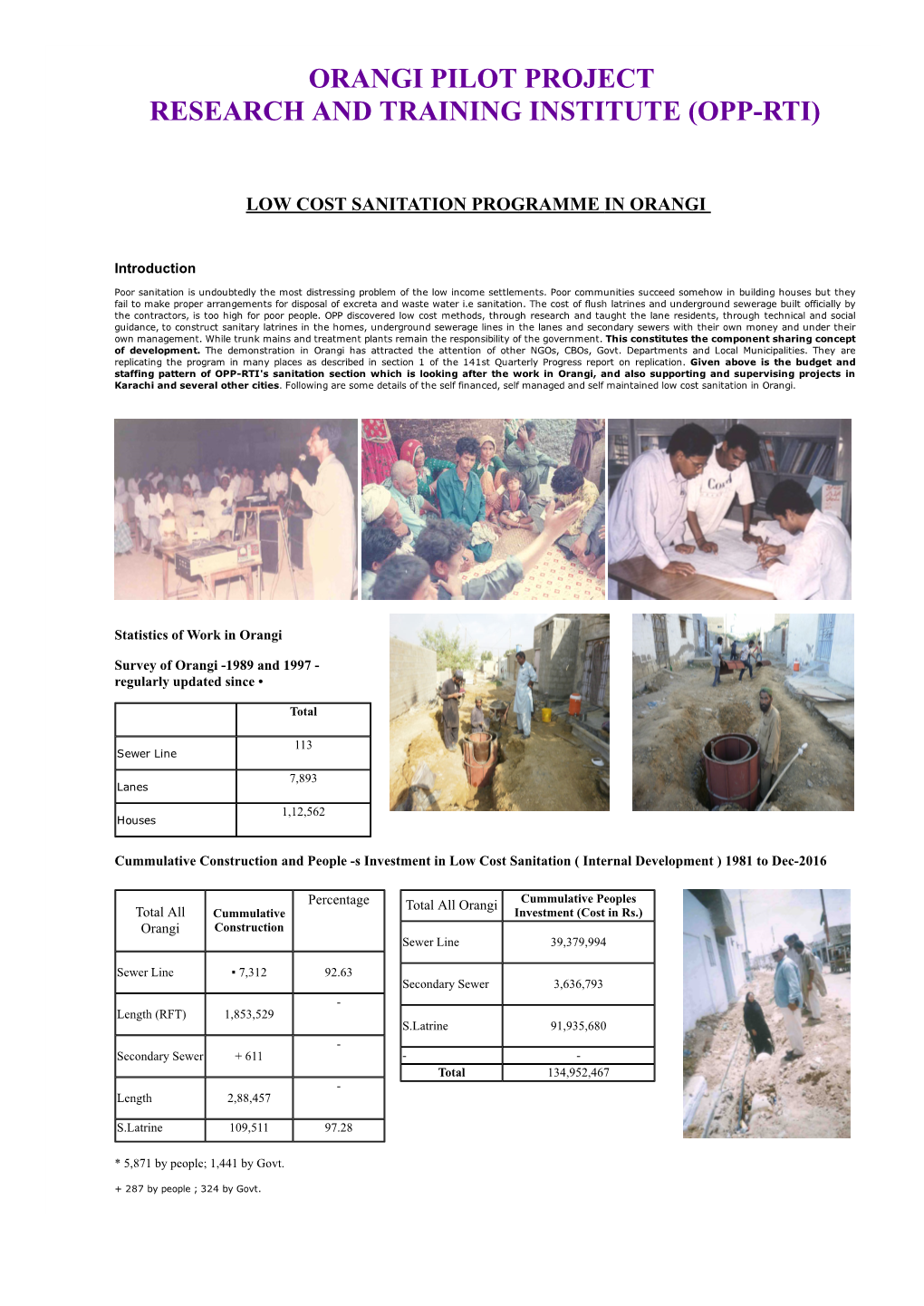 Low Cost Sanitation Programme in Orangi