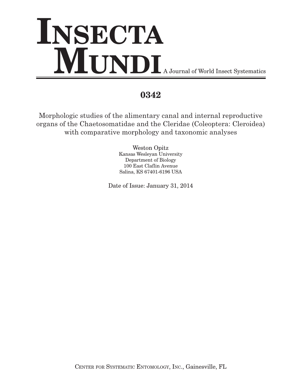 INSECTA MUNDIA Journal of World Insect Systematics