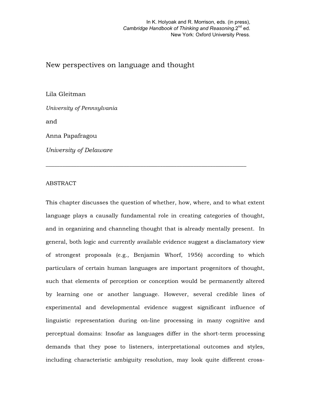 New Perspectives on Language and Thought