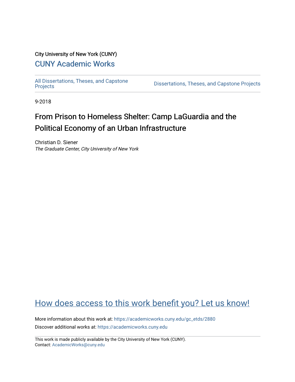 From Prison to Homeless Shelter: Camp Laguardia and the Political Economy of an Urban Infrastructure