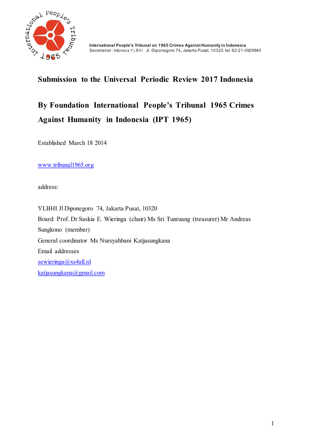 Submission to the Universal Periodic Review 2017 Indonesia By