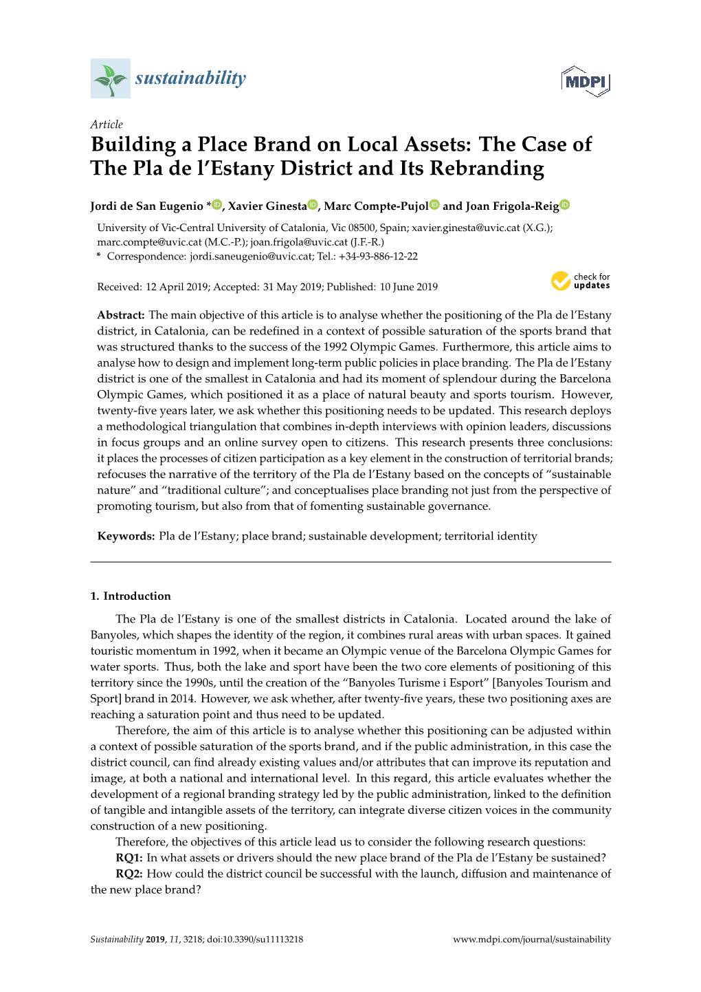 The Case of the Pla De L'estany District and Its Rebranding