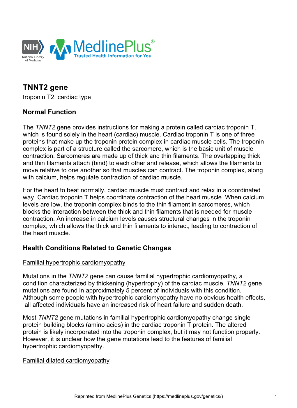 TNNT2 Gene Troponin T2, Cardiac Type