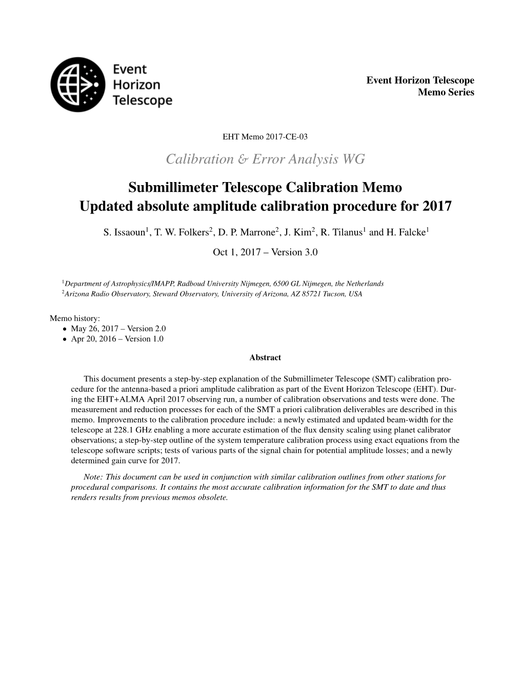 Submillimeter Telescope Calibration Memo Updated Absolute Amplitude Calibration Procedure for 2017