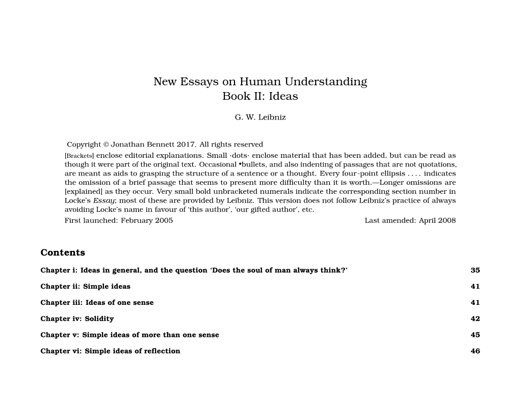 New Essays on Human Understanding Book II: Ideas