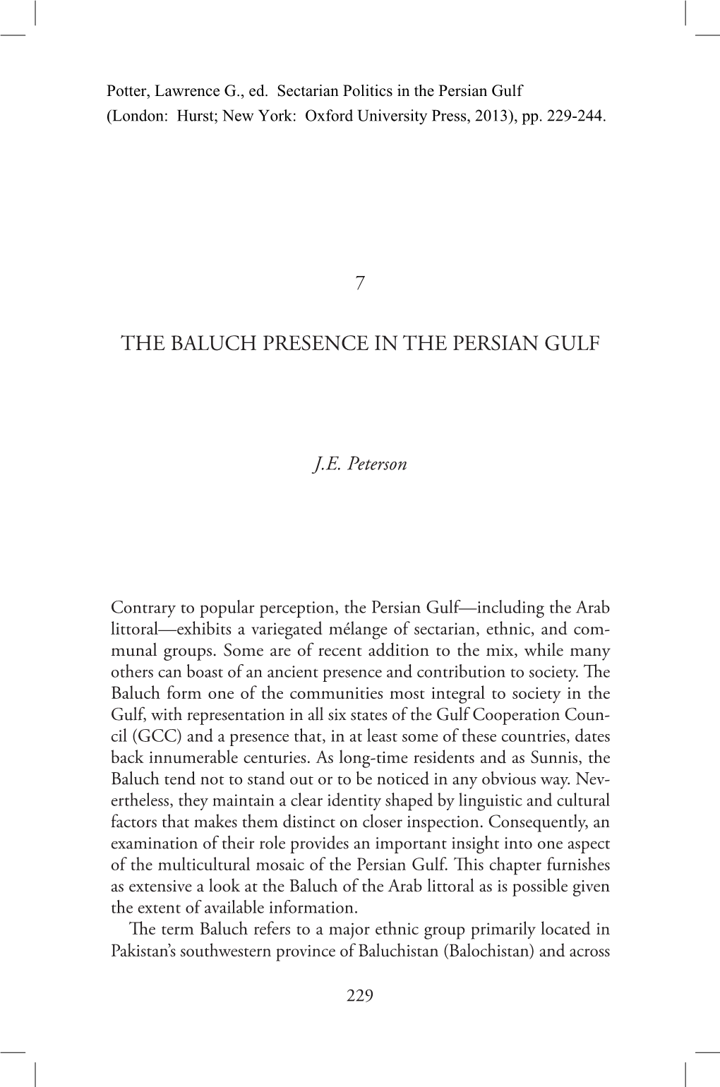 The Baluch Presence in the Persian Gulf