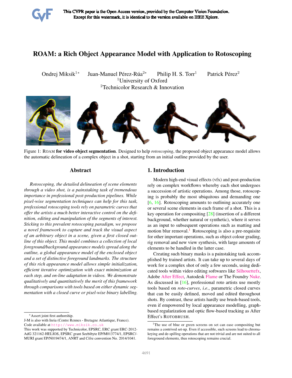 ROAM: a Rich Object Appearance Model with Application to Rotoscoping