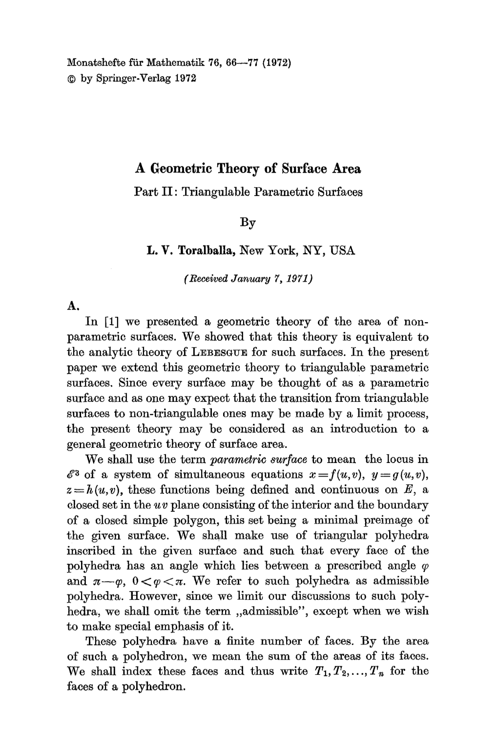 A Geometric Theory of Surface Area Part II: Triangulable Parametric Surfaces