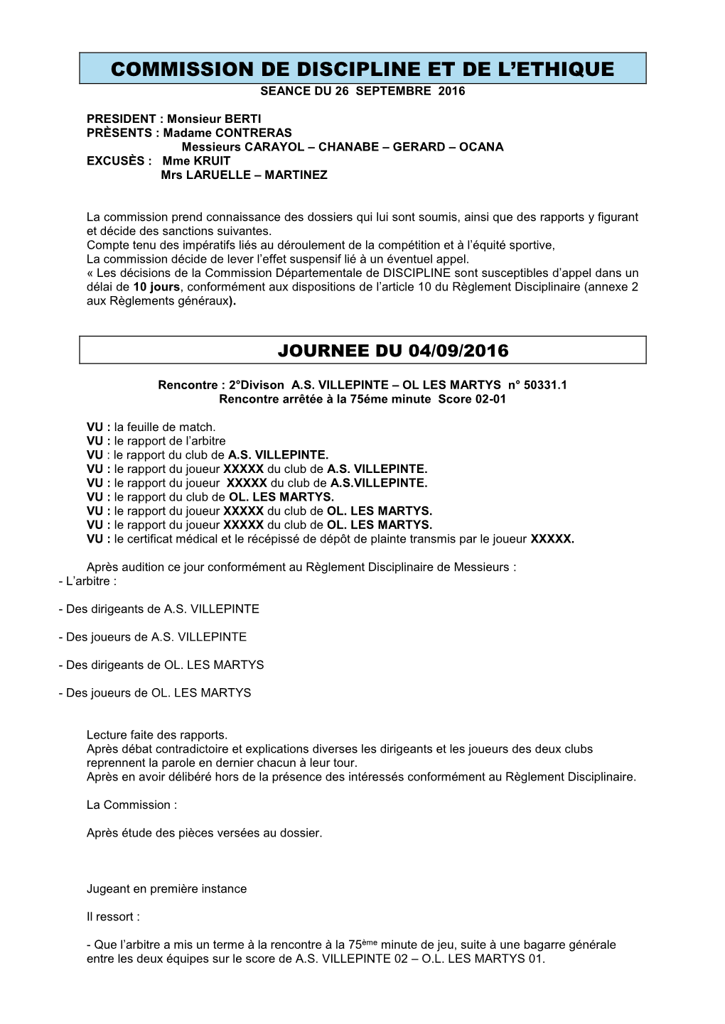 Commission De Discipline Et De L'ethique