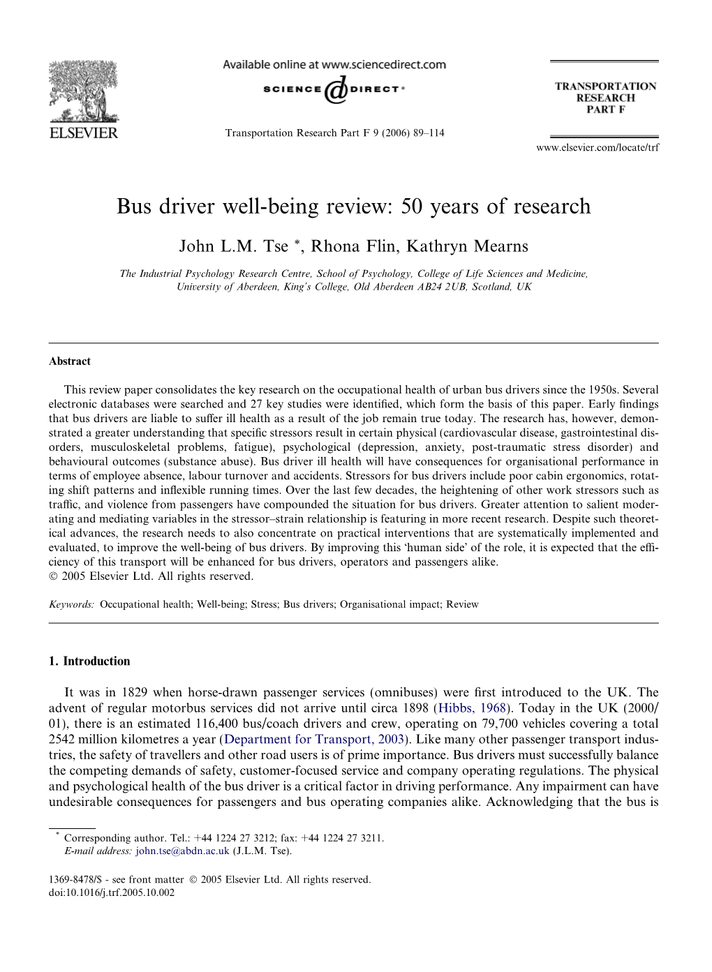 Bus Driver Well-Being Review: 50 Years of Research