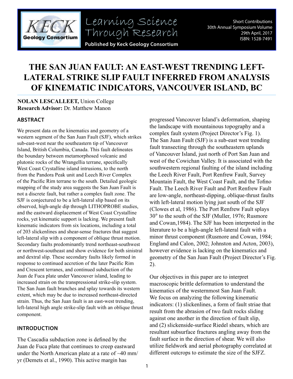 An East-West Trending Left-Lateral Strike Slip Fault Inferred from Analysis