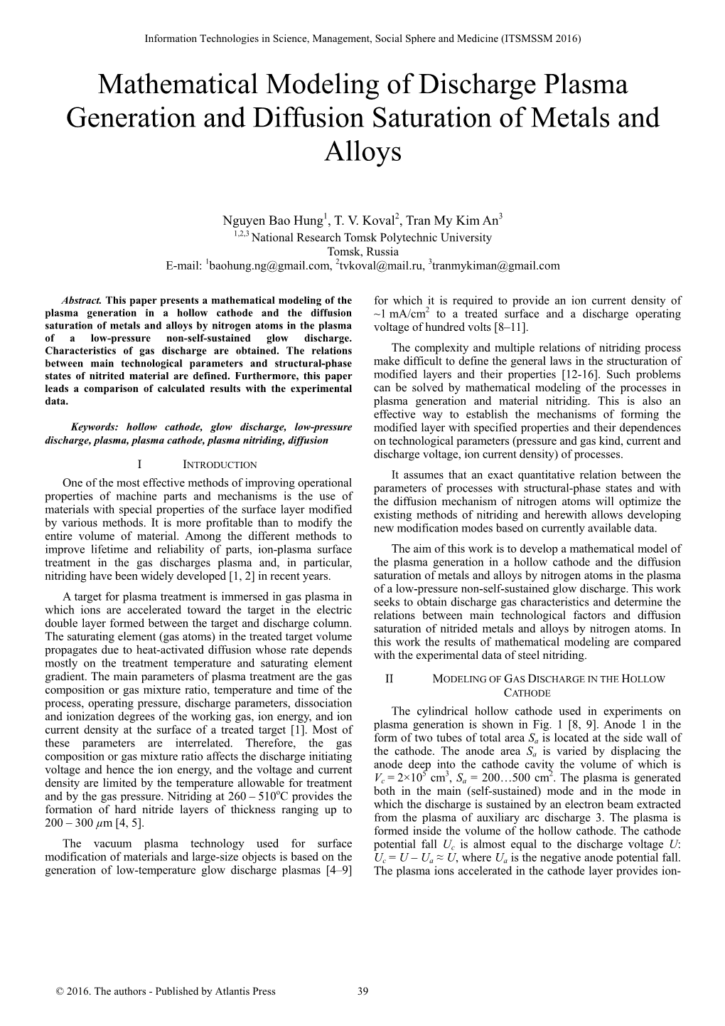 Mathematical Modeling of Discharge Plasma Generation and Diffusion Saturation of Metals and Alloys