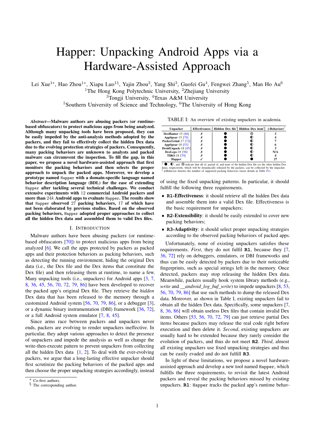 Happer: Unpacking Android Apps Via a Hardware-Assisted Approach