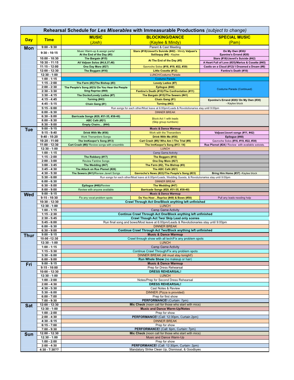 Rehearsal Schedule