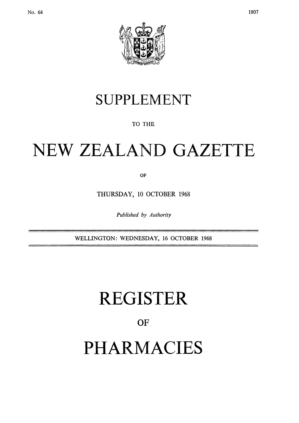 New Zealand Gazette Register Pharmacies