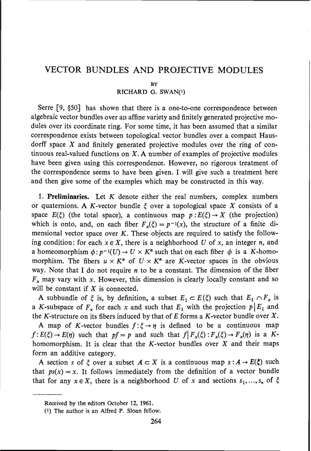 Vector Bundles and Projective Modules