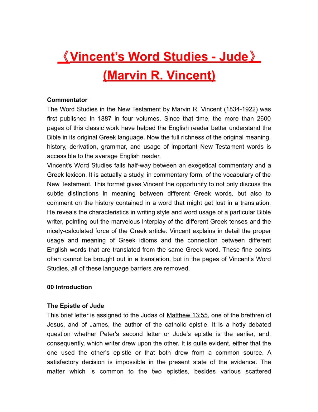 Vincent S Word Studies - Jude (Marvin R. Vincent)