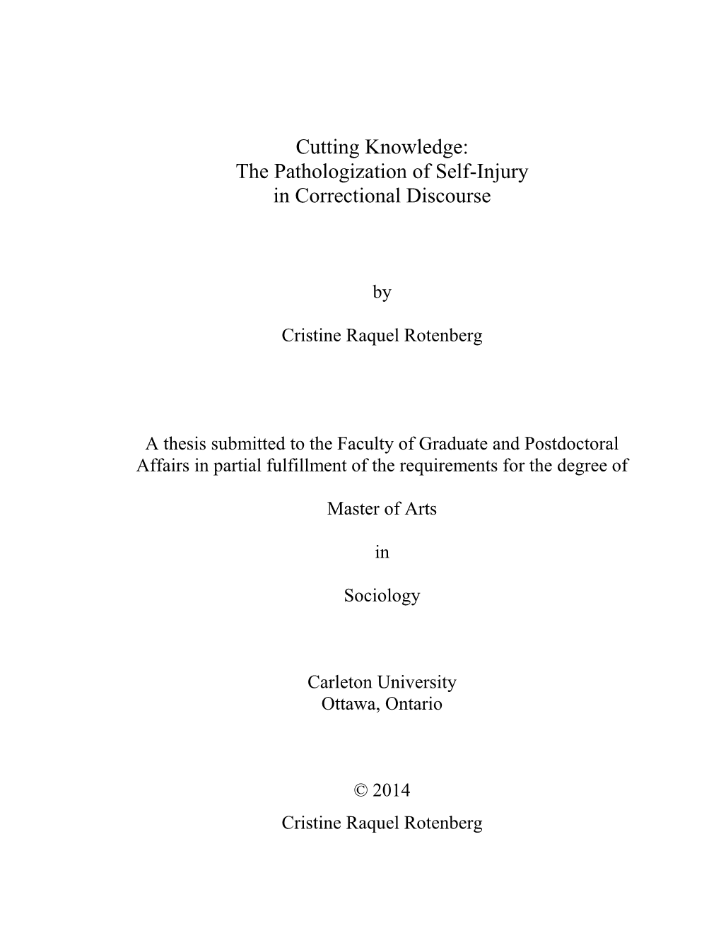 Cutting Knowledge: the Pathologization of Self-Injury in Correctional Discourse