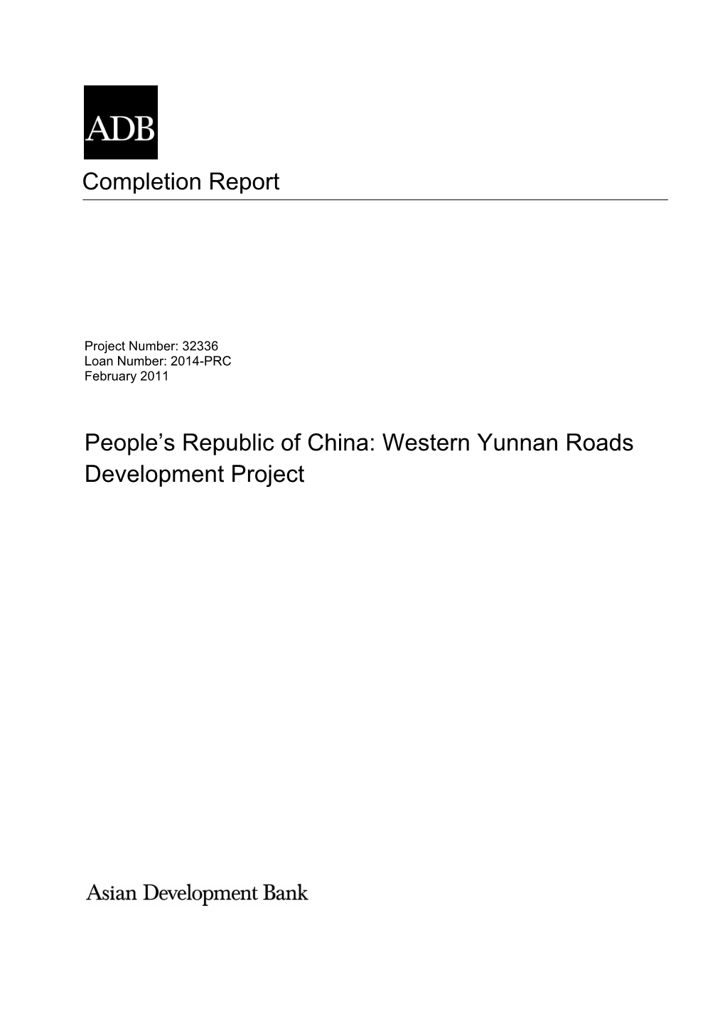 PCR: PRC: Western Yunnan Roads Development Project