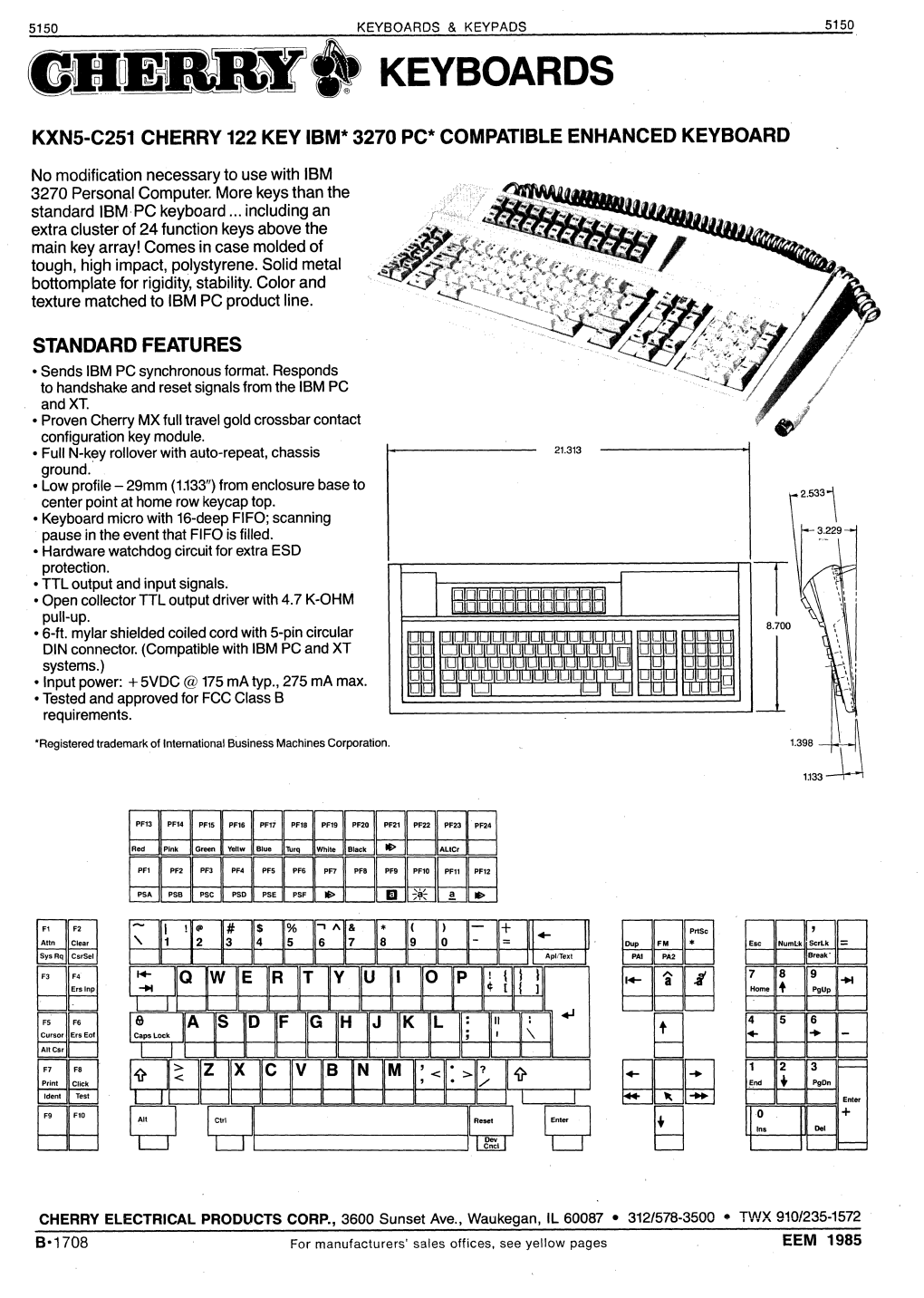 Cherry Electrical Products Corp. Keyboards, Keyboard Switches and Displays Advertisement, Electronic Engineers Master Catalog 19