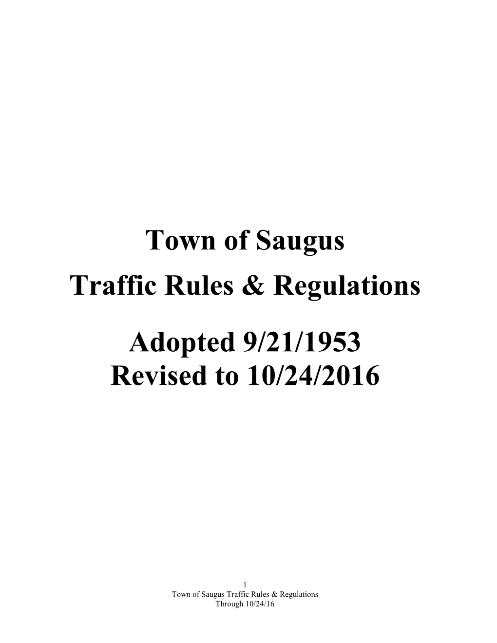 Town of Saugus Traffic Rules & Regulations