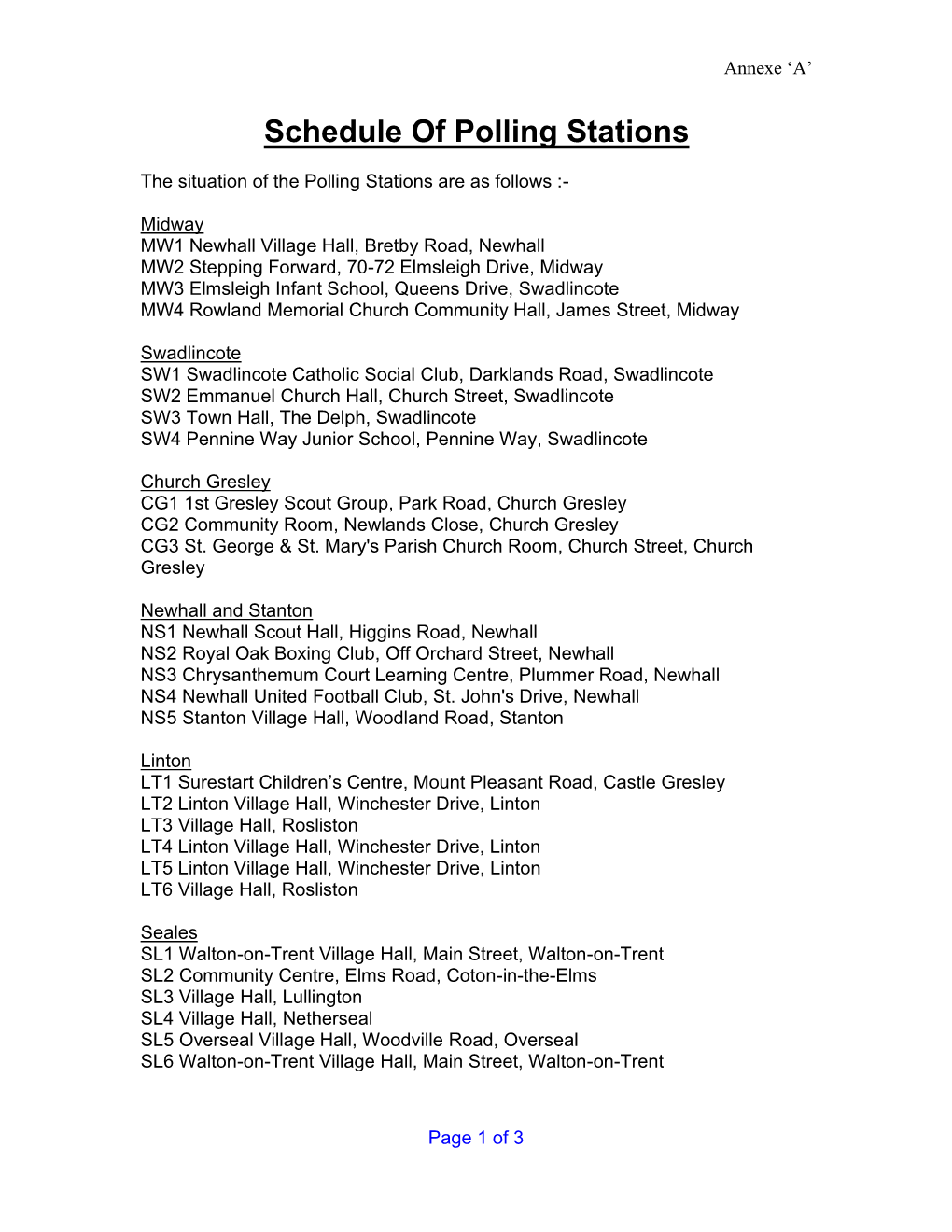 Schedule of Polling Stations