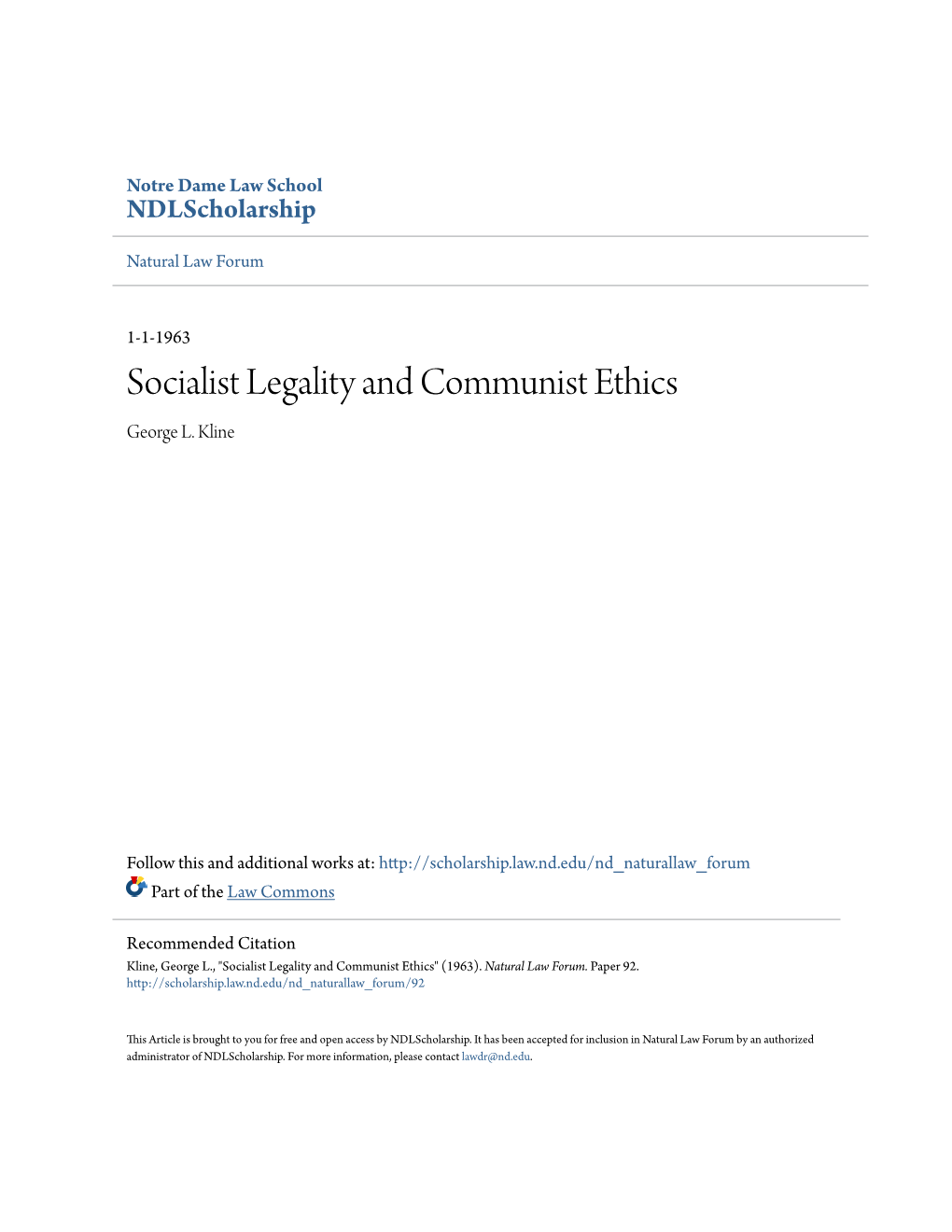 Socialist Legality and Communist Ethics George L