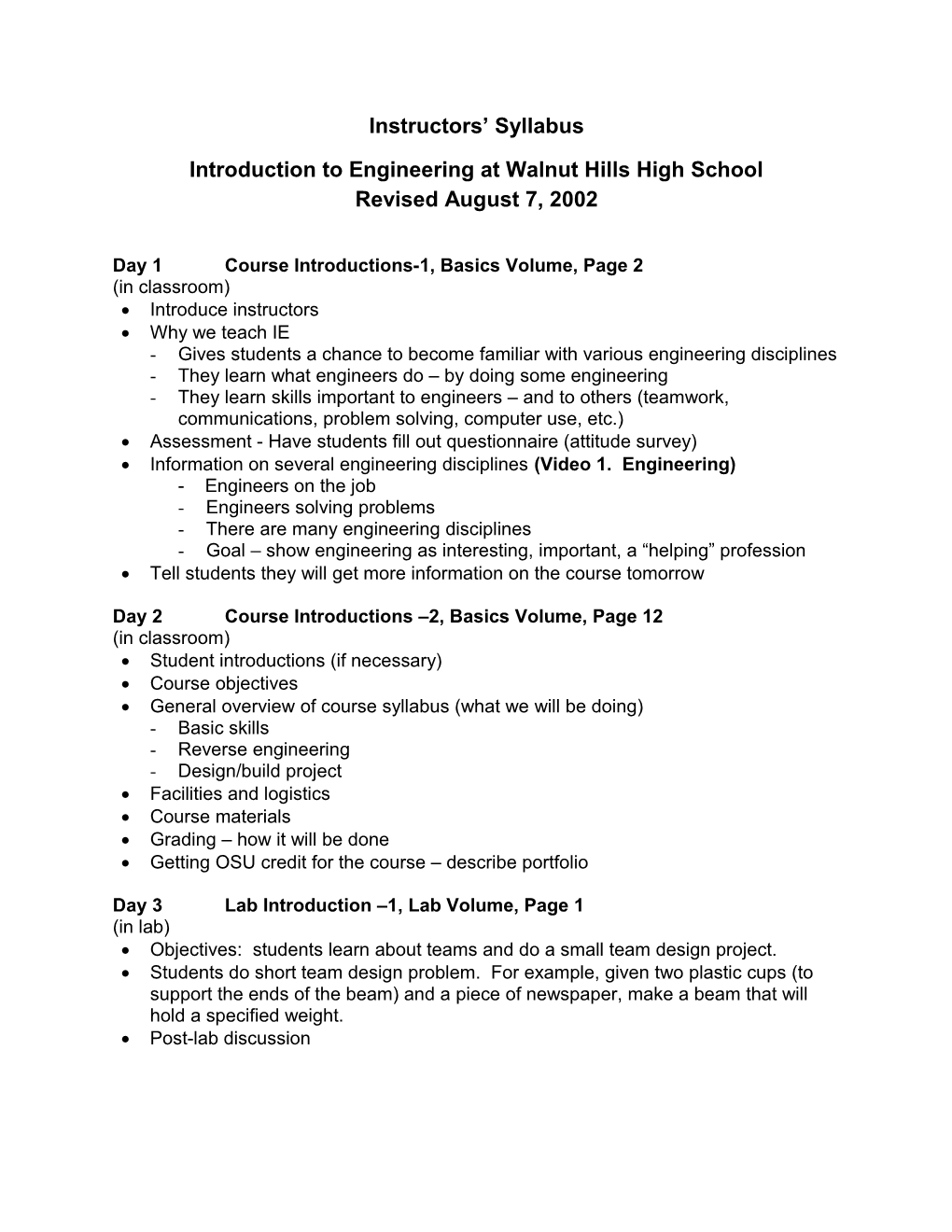 Introduction to Engineering at Walnut Hills High School