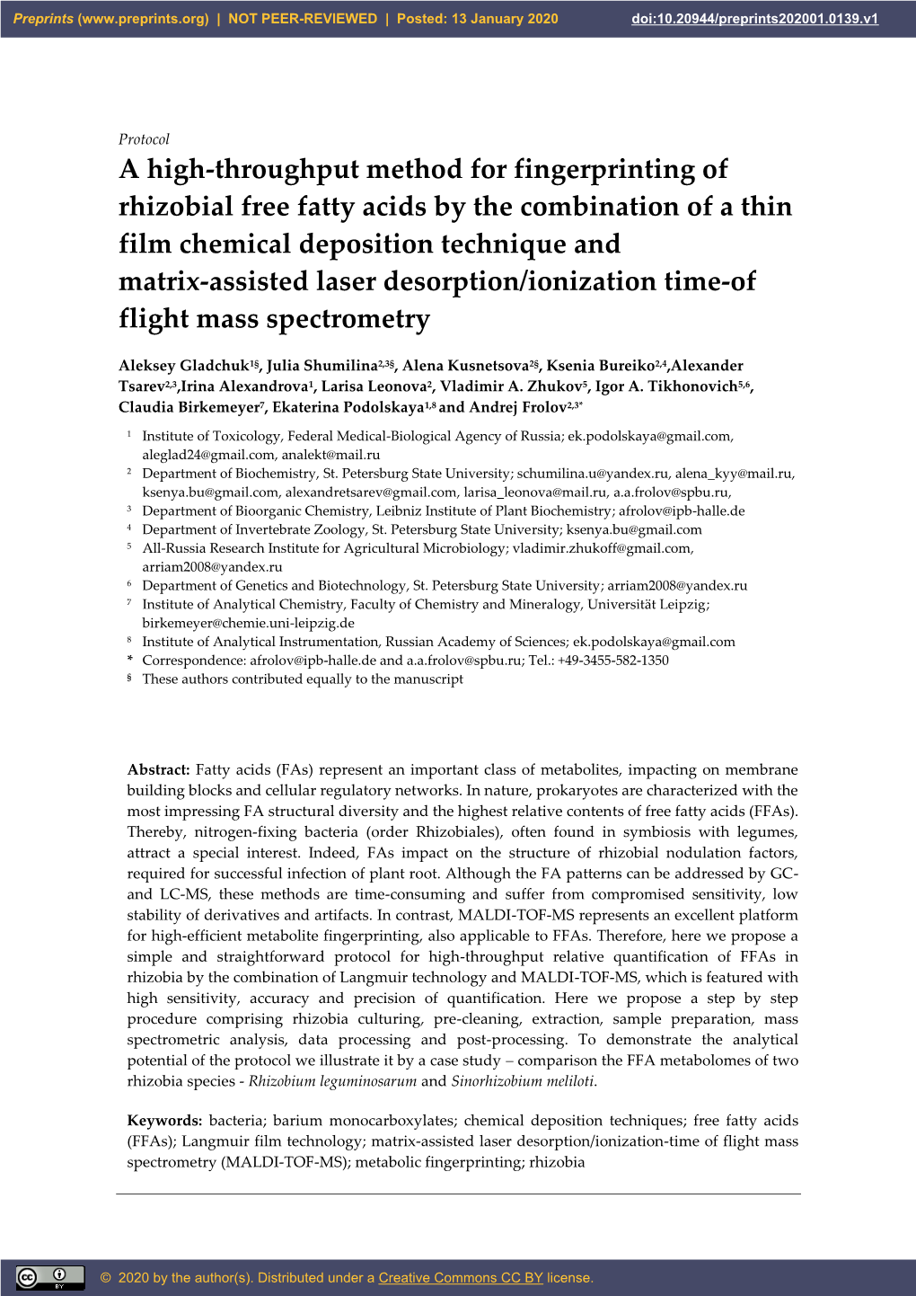 A High-Throughput Method for Fingerprinting of Rhizobial Free Fatty