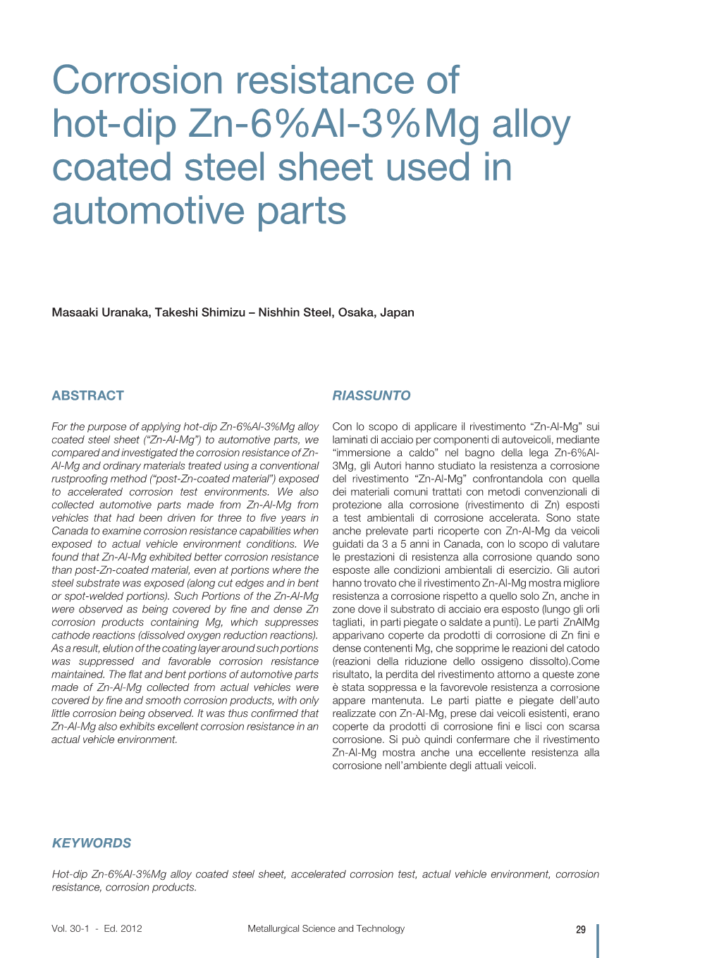 Corrosion Resistance of Hot-Dip Zn-6%Al-3%Mg Alloy Coated Steel Sheet Used in Automotive Parts