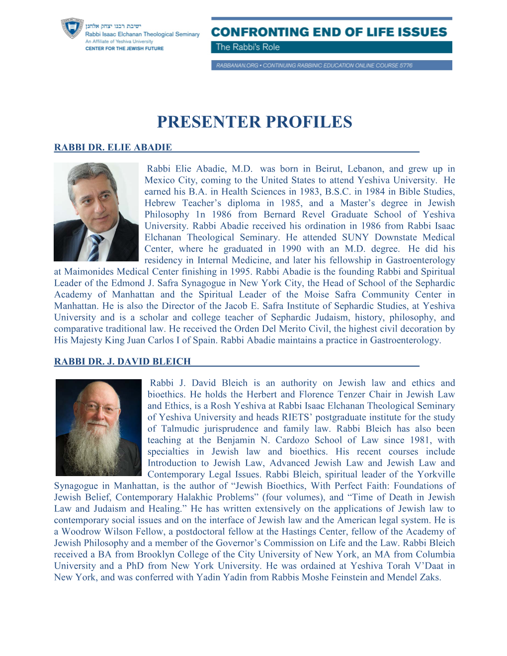 Presenter Bios