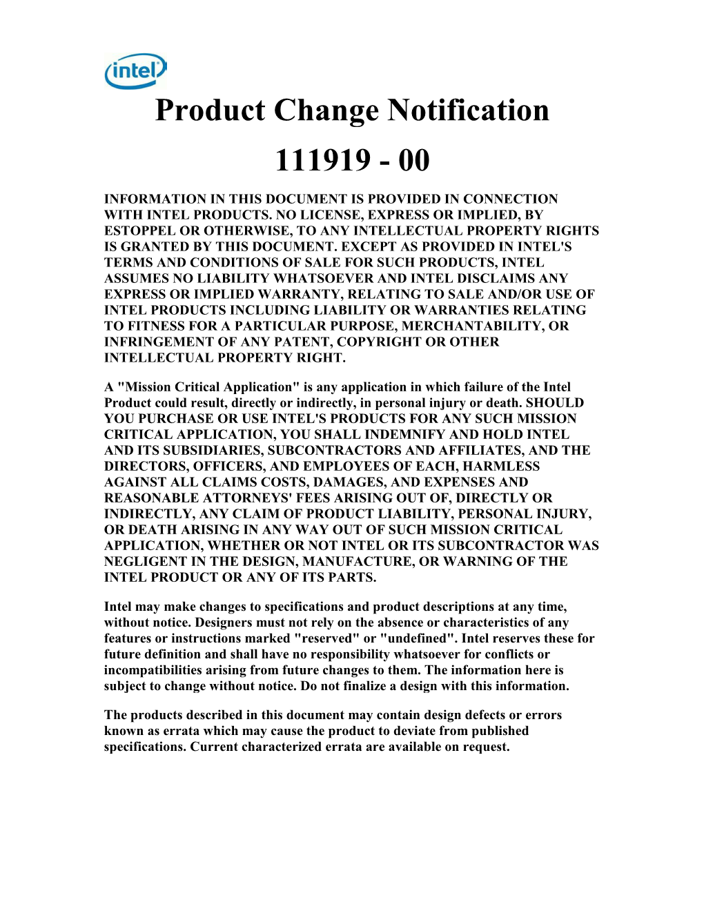 Product Change Notification 111919