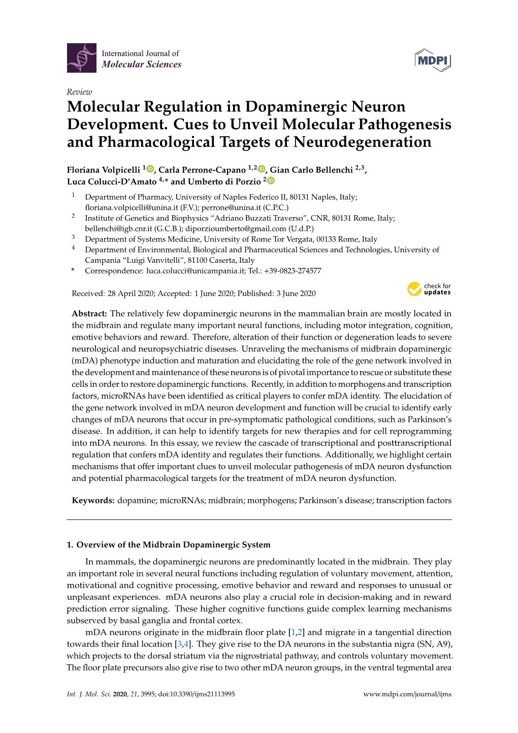 Molecular Regulation in Dopaminergic Neuron Development