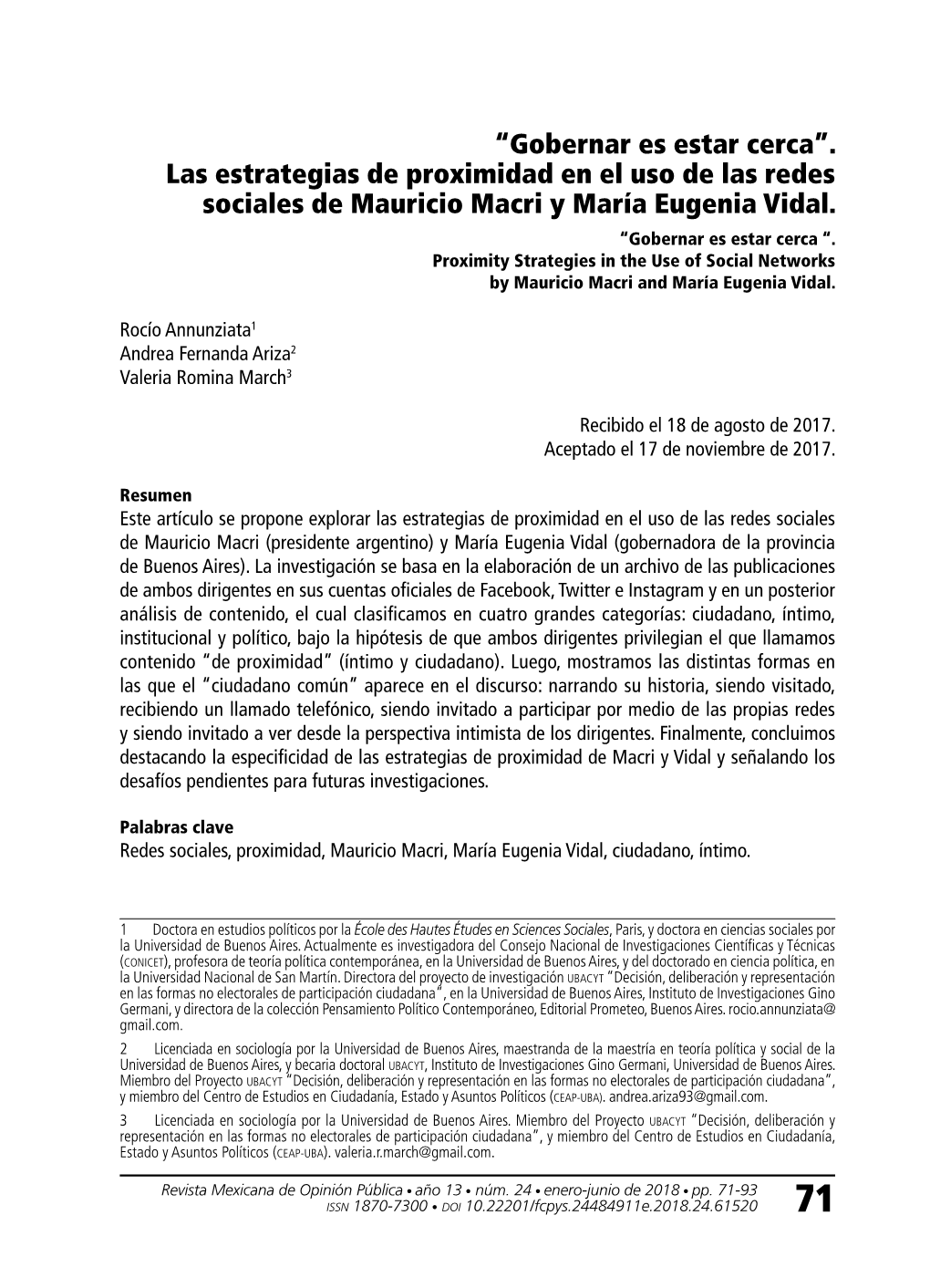 “Gobernar Es Estar Cerca”. Las Estrategias De Proximidad En El Uso De Las Redes Sociales De Mauricio Macri Y María Eugenia Vidal