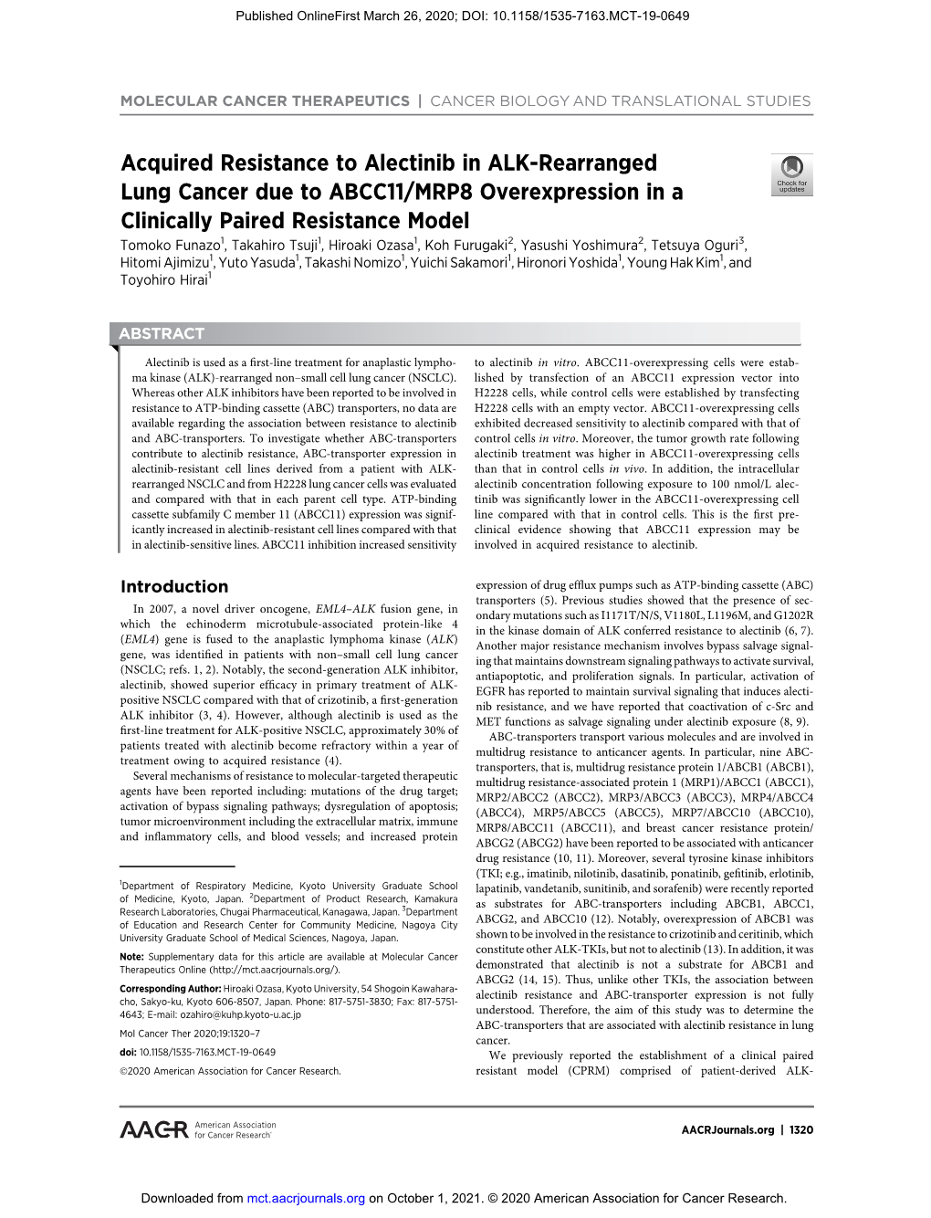 Acquired Resistance to Alectinib in ALK-Rearranged Lung Cancer Due