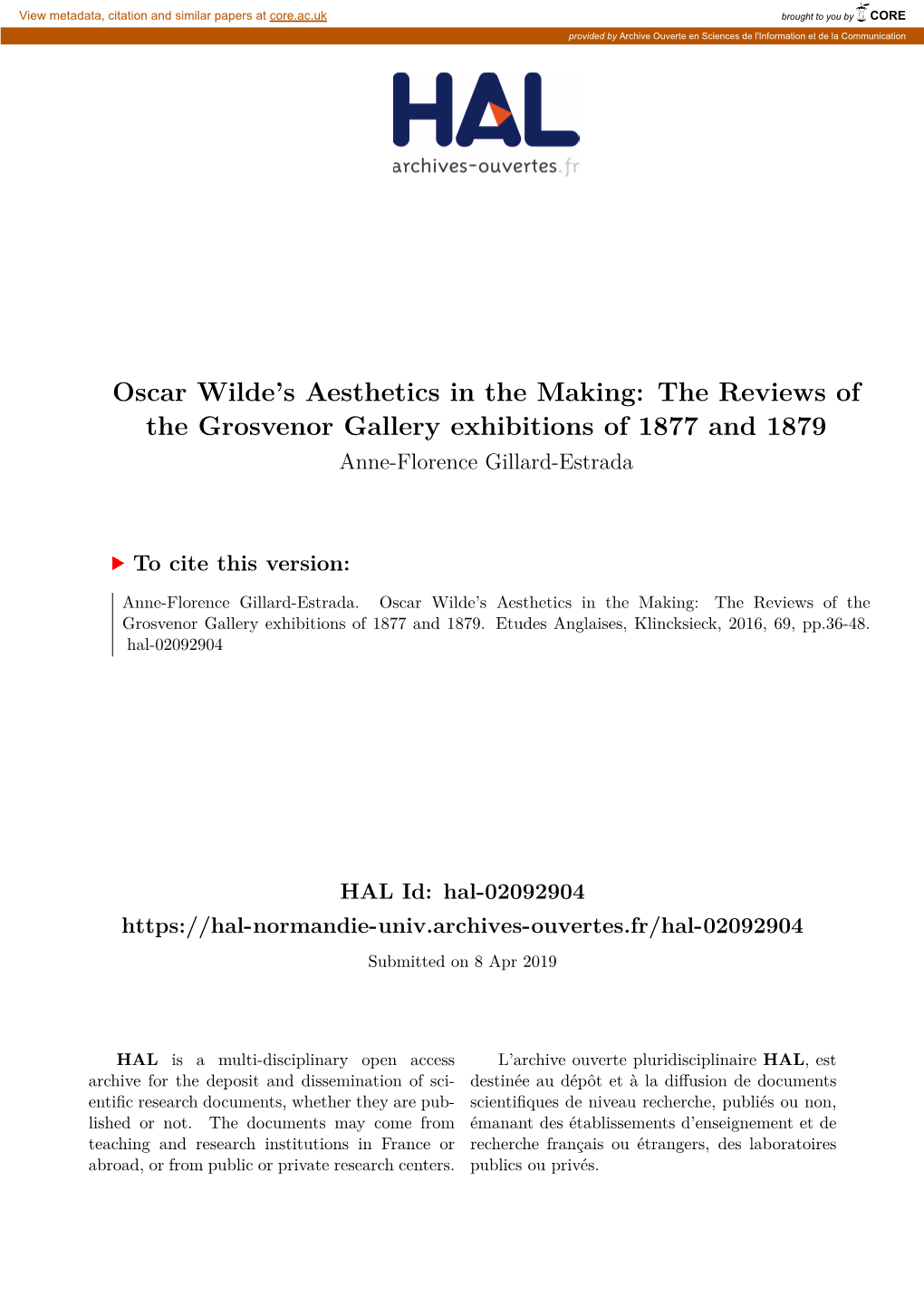 Oscar Wilde's Aesthetics in the Making: the Reviews of The