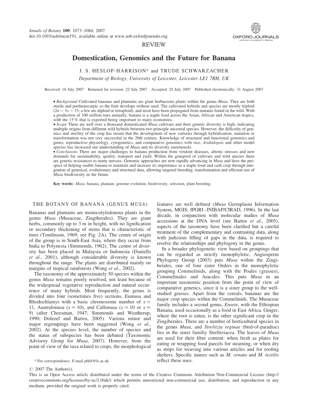 Domestication, Genomics and the Future for Banana