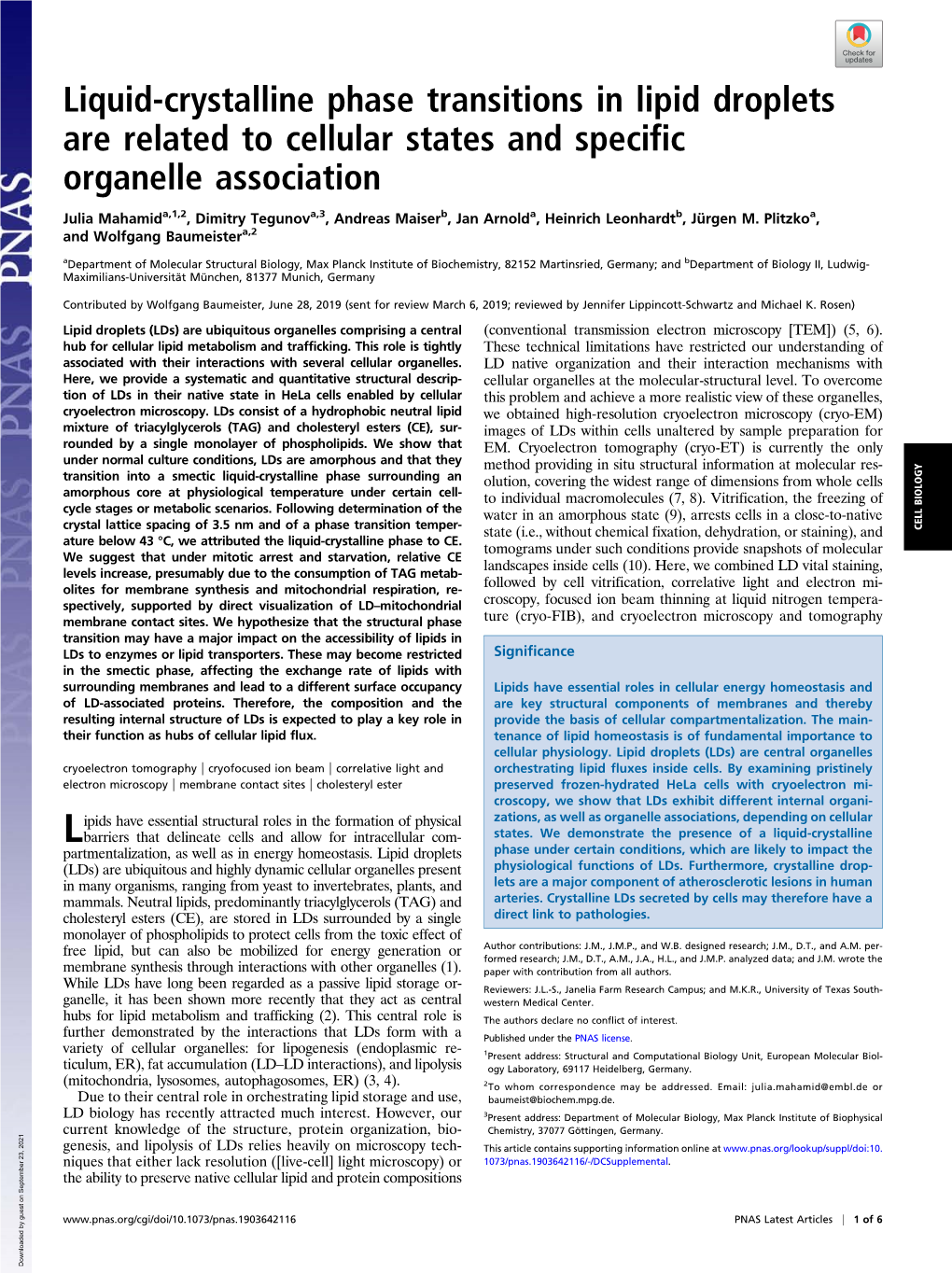 Liquid-Crystalline Phase Transitions in Lipid Droplets Are Related to Cellular States and Specific Organelle Association