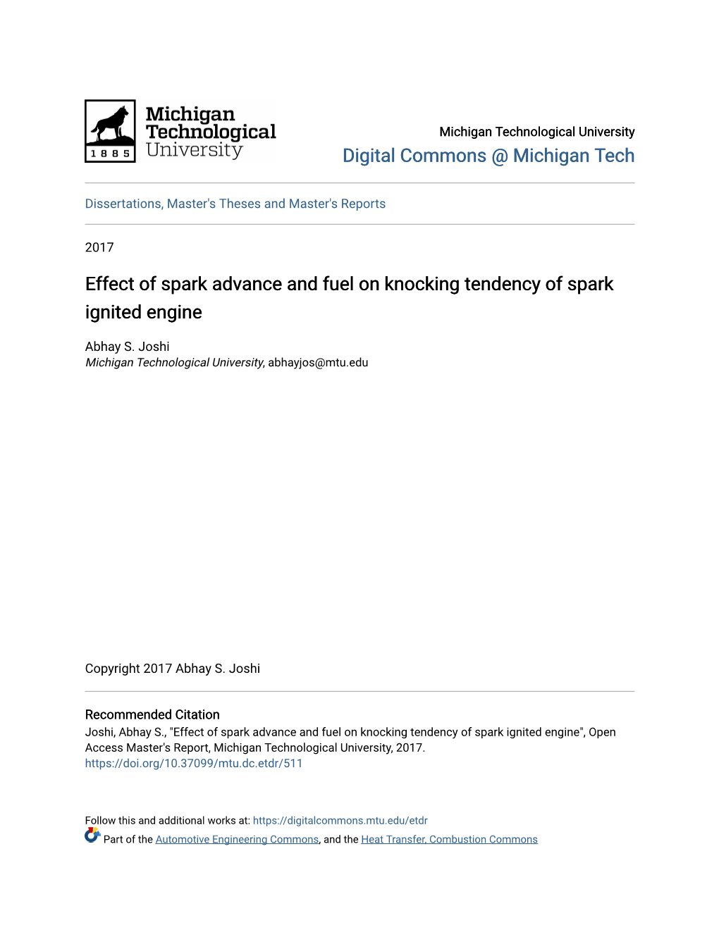 Effect of Spark Advance and Fuel on Knocking Tendency of Spark Ignited Engine