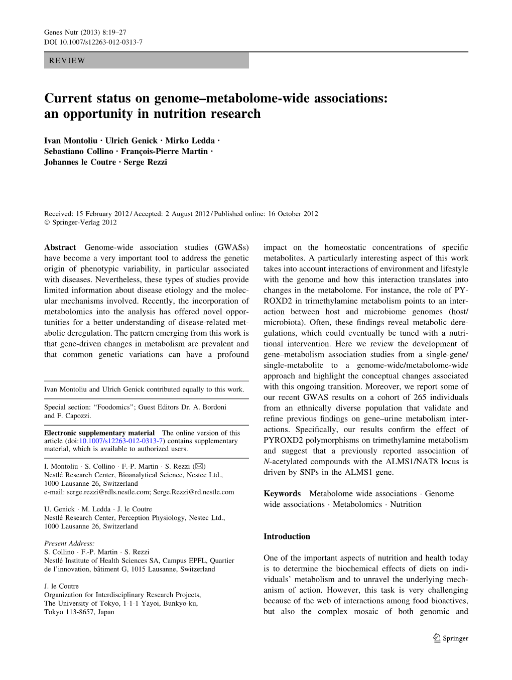 Current Status on Genome–Metabolome-Wide Associations: an Opportunity in Nutrition Research