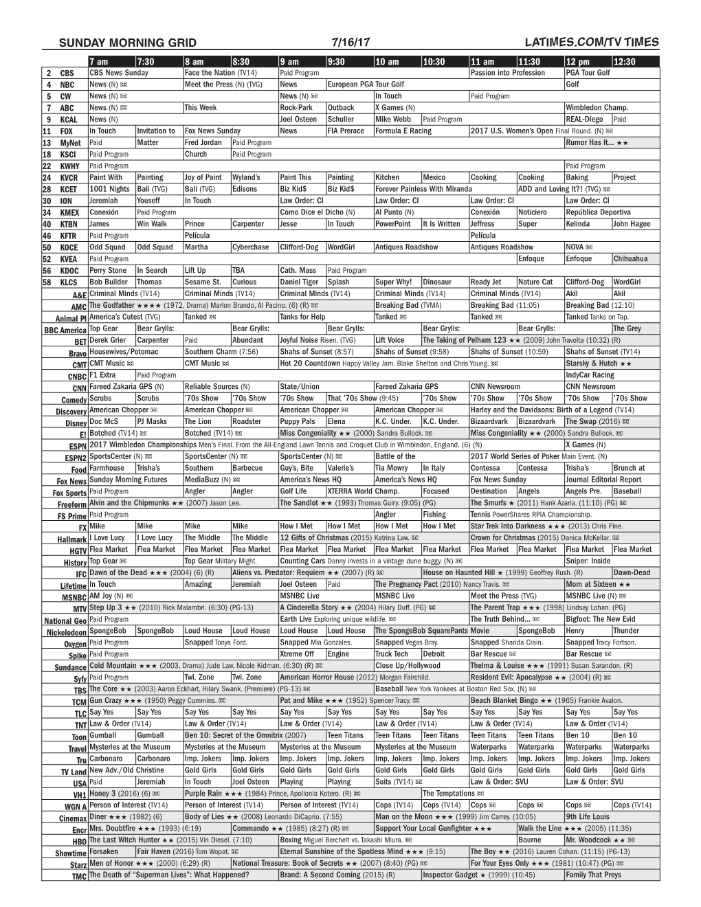 Sunday Morning Grid 7/16/17 Latimes.Com/Tv Times