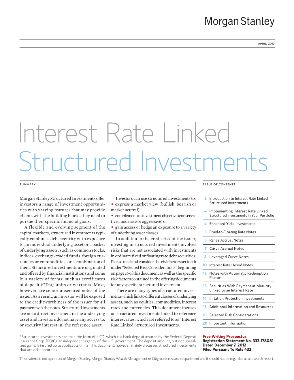 Interest Rate Linked Structured Investments