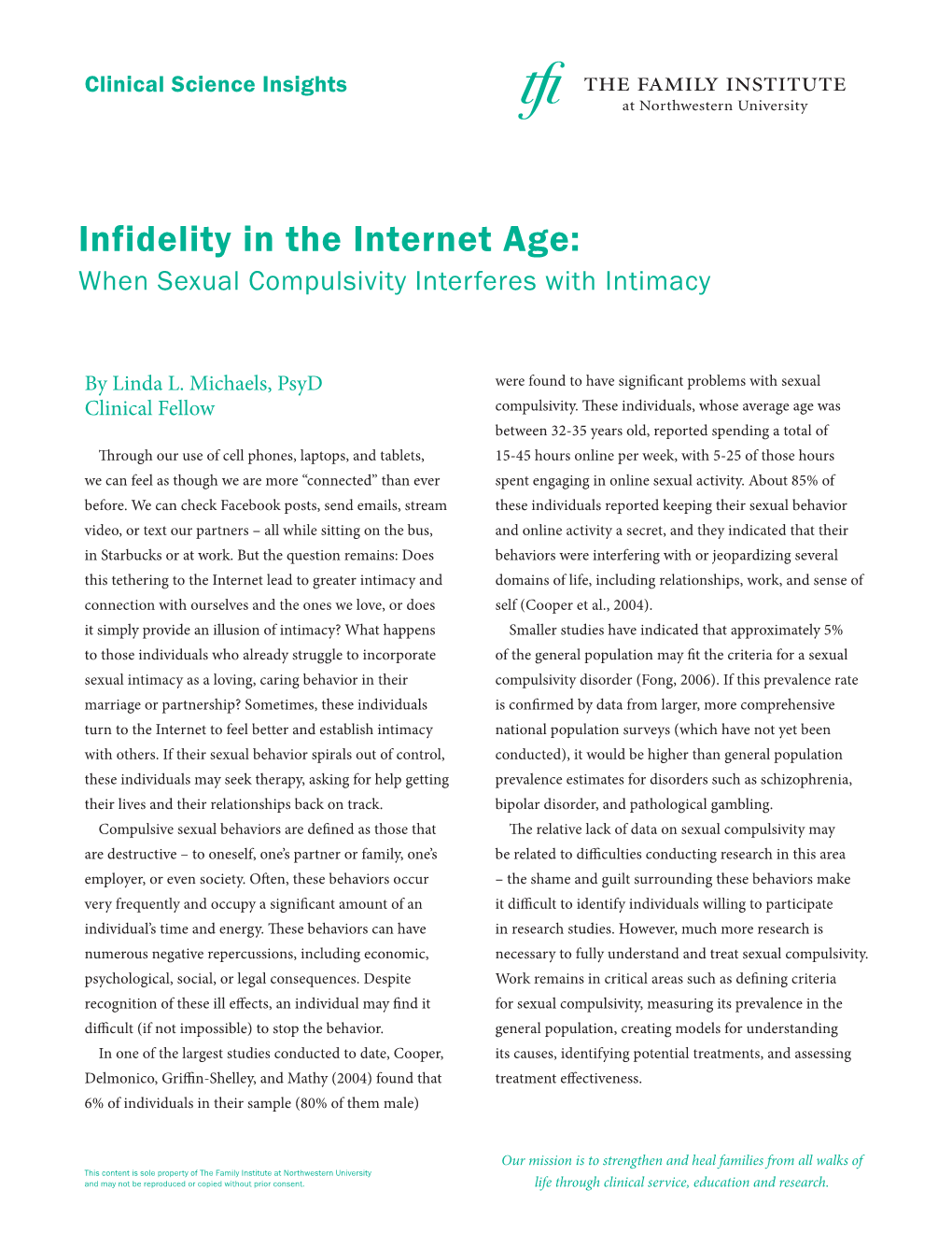 Infidelity in the Internet Age: When Sexual Compulsivity Interferes with Intimacy