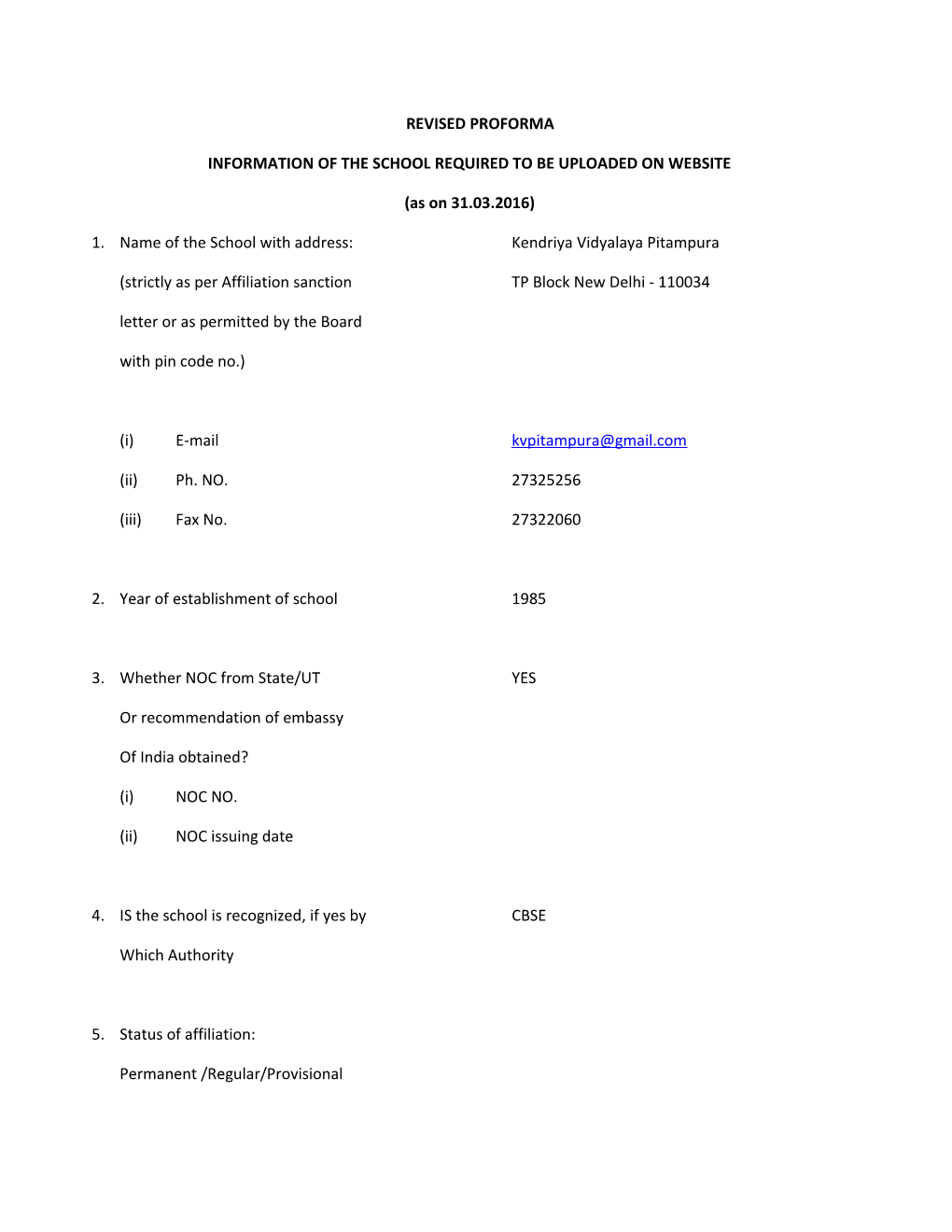 Revised Proforma